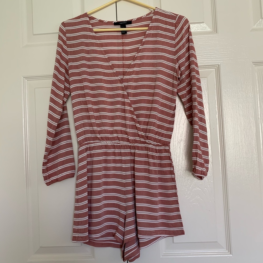 Pink and white striped romper forever 21 size S